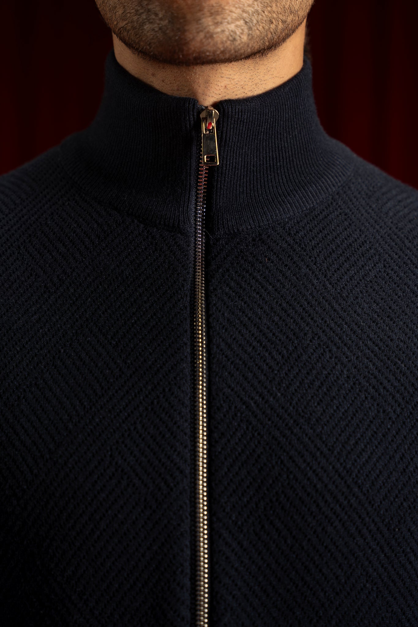 Navy Gauge Cardigan Zipper