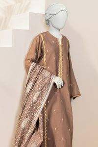 SHATOOS - Brown Chanderi 3Pc Stitched